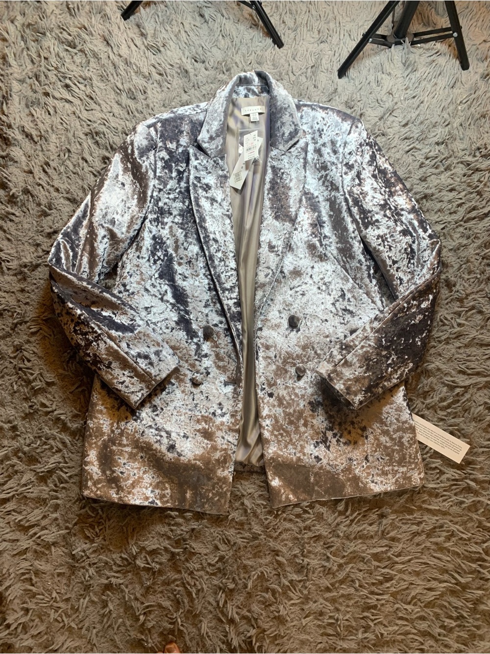 Velvet Double-Breasted Blazer - Silver